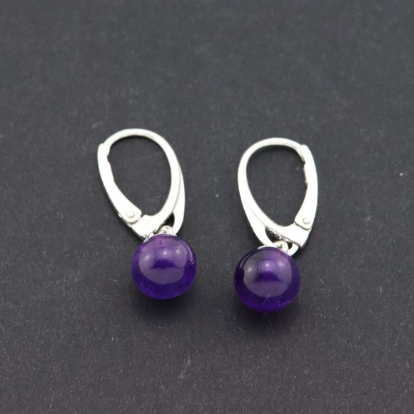 Silver (925) earrings with purple natural amethyst, diameter 8mm - Picture 11 of 12
